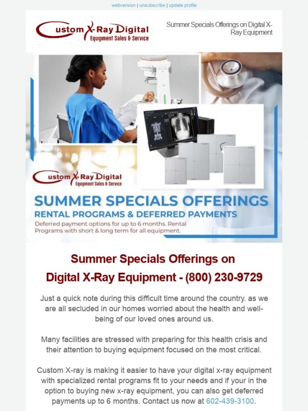 Summer Specials Offerings On Digital X-ray Equipment